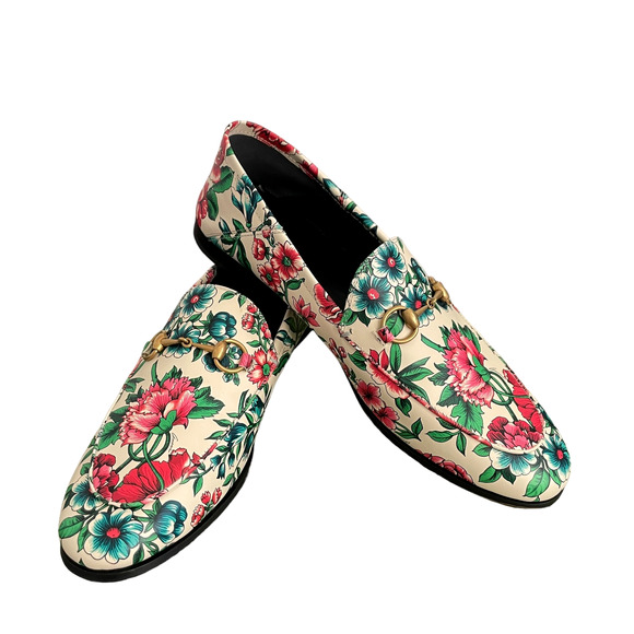 New GUCCI Horsebit Floral Printed Leather Loafers Shoes Women's EU 38 | US 8 - Picture 2 of 14